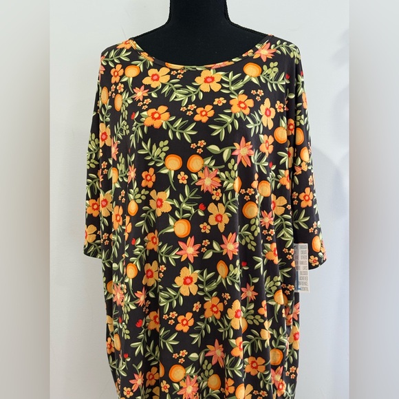 New LuLaRoe XL “Irma” Black Tunic with Orange and Yellow Floral Pattern 225 - Picture 2 of 11